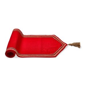 Red Cotton Tassel Table Runner
